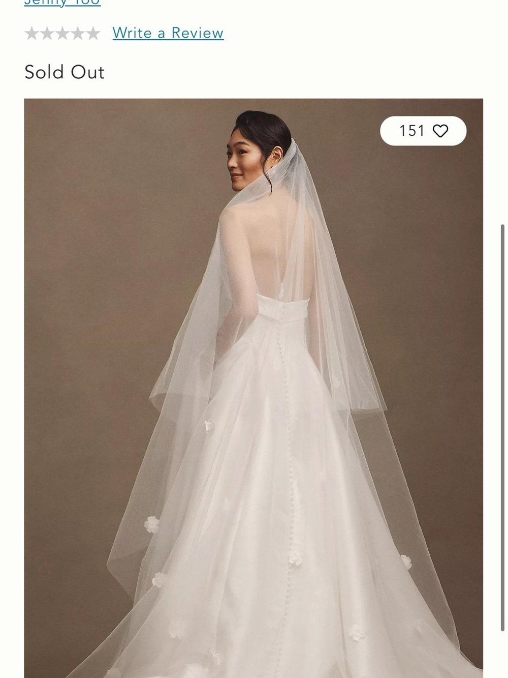 NWT Jenny Yoo Lace-Appliqué Cathedral Veil in Ivory